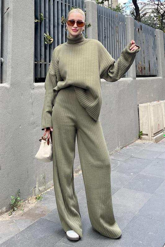 MDX Haki Long Sleeve Knit Sweater Pants Two Piece Set MG2173 - Kutaisi