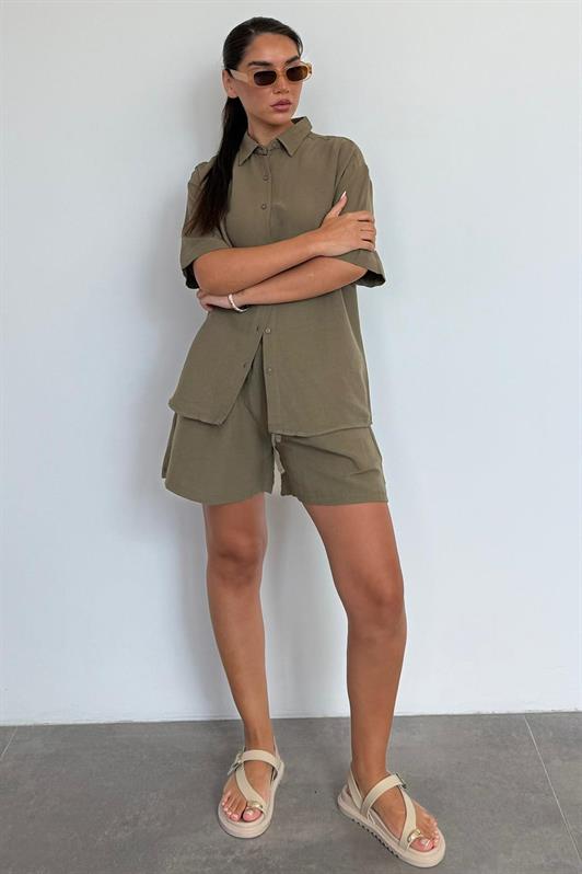 MDX Haki Basic Women's Shorts Shirt Set Mg2361 - Allen