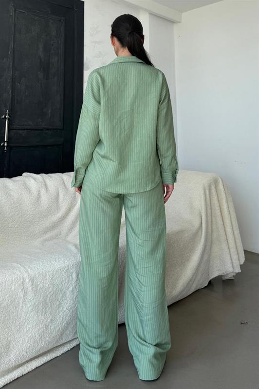 MDX Green Long Sleeve Striped Shirt Pants Set MG2329 - Cologno Monzese