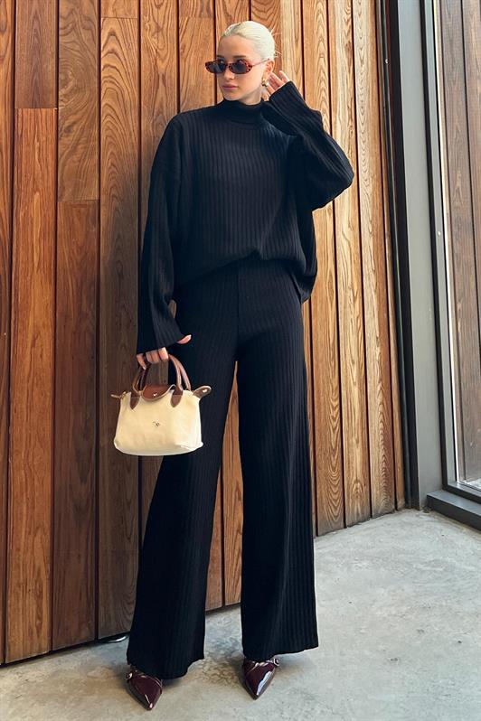 MDX Black Long Sleeve Knit Sweater Pants Set MG2173 - Stakhanov