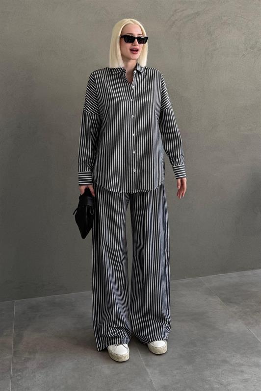 MDX Black Striped Shirt Pants Women's Suit MG2457 - Santiago