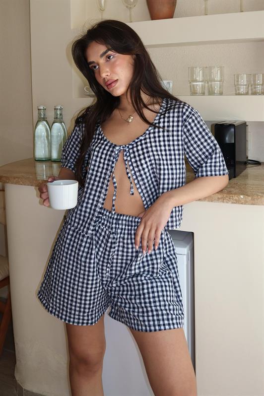 MDX Navy Blue Polka Dot Shorts Blouse Set Mg2373 - Northampton