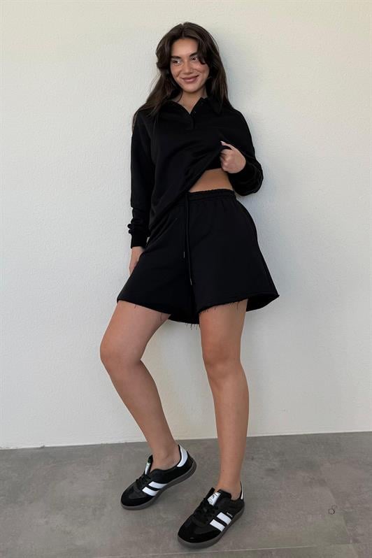 MDX Black Polo Neck Women's Shorts Sweatshirt Set Mg2375 - Clondalkin