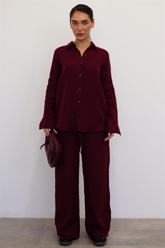 MDX Burgundy Basic Women's Shirt Pants Suit Mg2461 - Sykiés