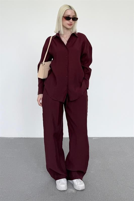 MDX Bordo Basic Women's Shirt Pants Set Mg2352 - Huntington Station