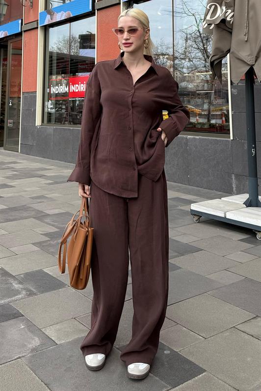 MDX Dark Brown Basic Women's Shirt Pants Set Mg2352 - Stourbridge