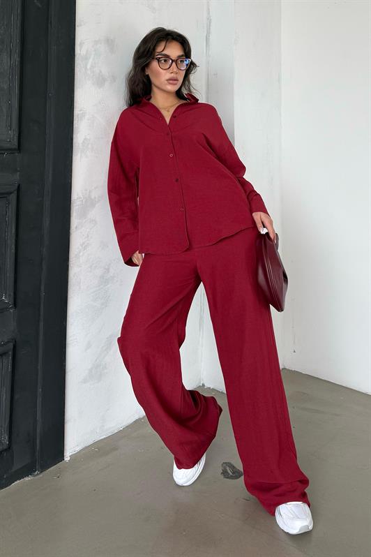 MDX Red Linen Women's Shirt Pants Set Mg2356 - Bolton
