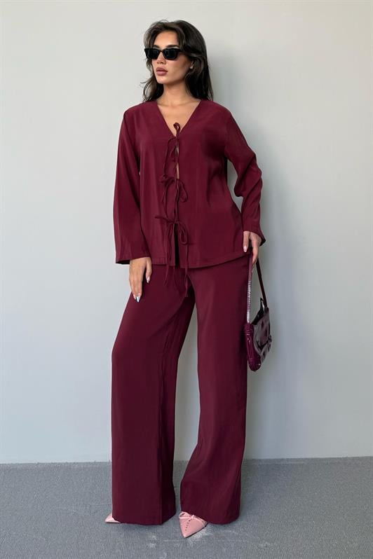 MDX Burgundy Front Tied Top and Bottom Set Mg2473 - Xico