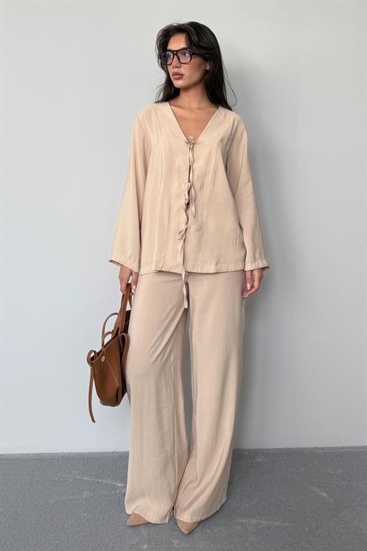 MDX Beige Front Tied Top and Bottom Set Mg2473 - Covina