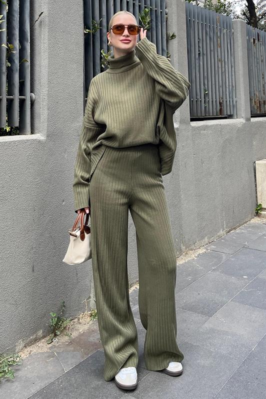 MDX Haki Long Sleeve Knit Sweater Pants Two Piece Set MG2173 - Kutaisi