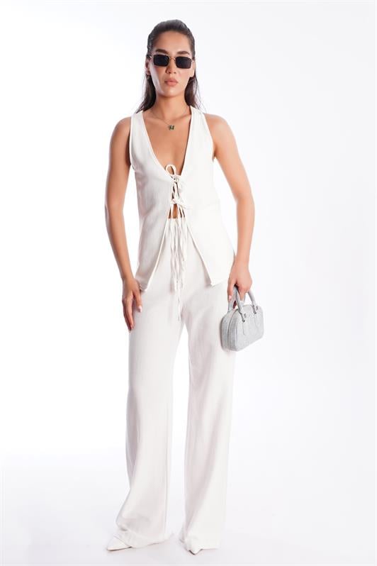 MDX Ecru Front Tied Vest Pants Women's Suit Mg2403 - Bridgwater