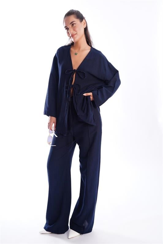 MDX Navy Blue Front Tied Top and Bottom Set Mg2423 - Clermont