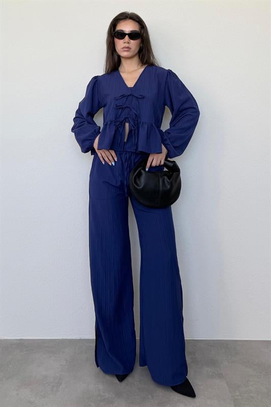 MDX Navy Front Tied Blouse Pants Suit MG2343 - Scranton