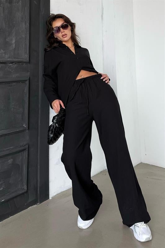 MDX Black Linen Women's Shirt Pants Set Mg2356 - Esher