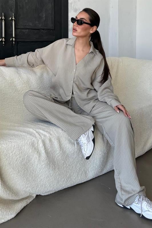 MDX Striped Gray Long Sleeve Shirt and Pants Set MG2329 - The Colony