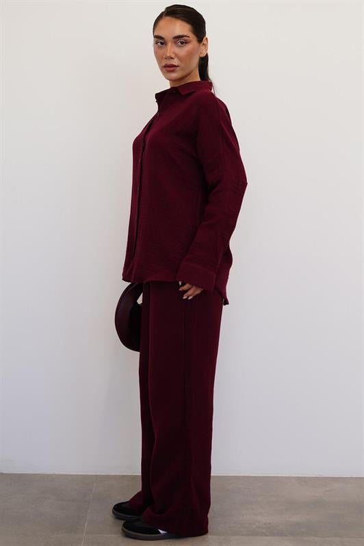 MDX Burgundy Basic Women's Shirt Pants Suit Mg2461 - Sykiés