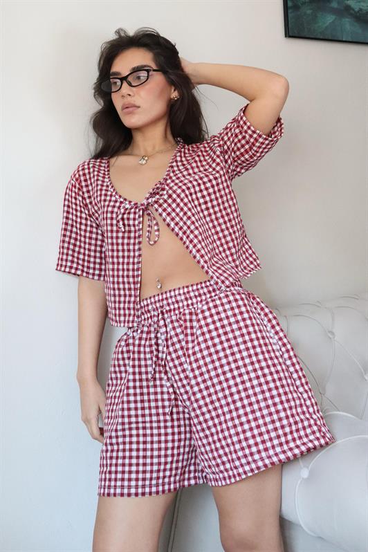 MDX Burgundy Polka Dot Shorts Blouse Set Mg2373 - Schwerte