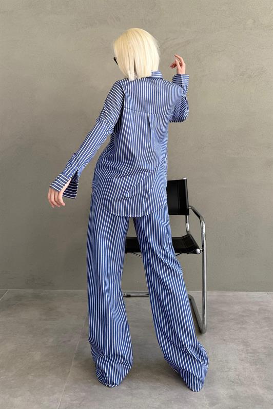 MDX Navy Striped Shirt Pants Women's Suit MG2457 - Brindisi