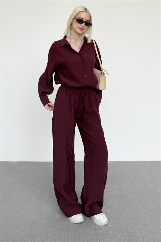 MDX Bordo Basic Women's Shirt Pants Set Mg2352 - Huntington Station