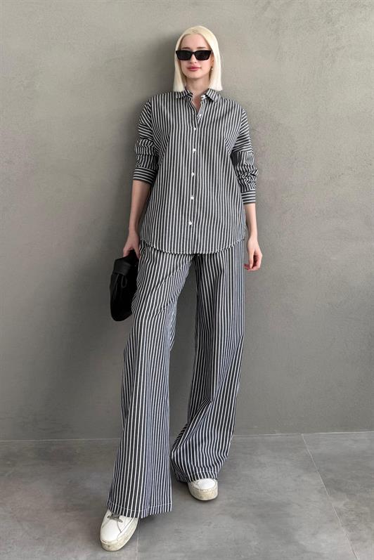 MDX Black Striped Shirt Pants Women's Suit MG2457 - Santiago