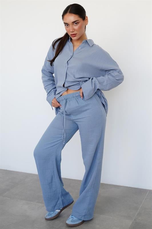 MDX Blue Basic Women's Shirt Pants Suit Mg2461 - La Spezia