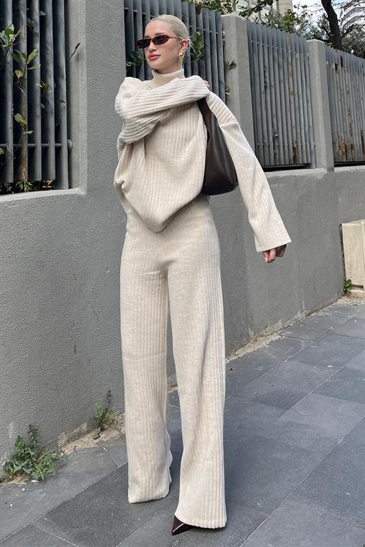 MDX Ecru Long Sleeve Knit Sweater Pants Set MG2173 - Greer