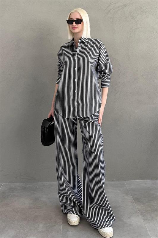 MDX Black Striped Shirt Pants Women's Suit MG2457 - Santiago