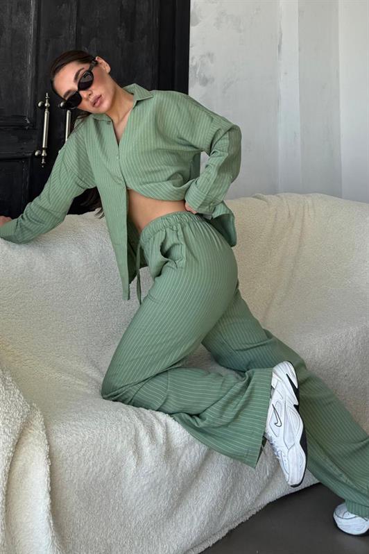MDX Green Long Sleeve Striped Shirt Pants Set MG2329 - Cologno Monzese