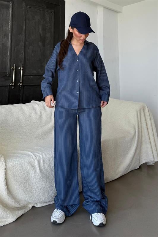 MDX Navy Blue Long Sleeve Striped Shirt Pants Set MG2329 - Santa Cruz