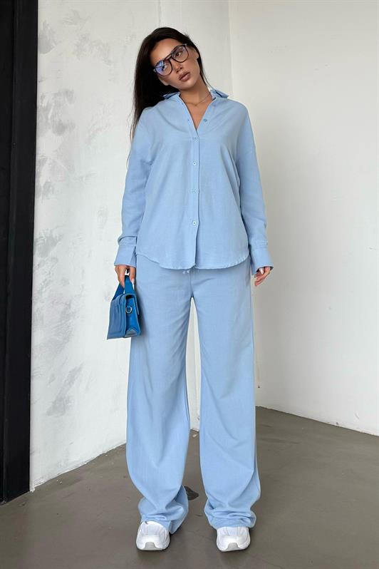 MDX Baby Blue Linen Women's Shirt Pants Set Mg2356 - El Paso de Robles