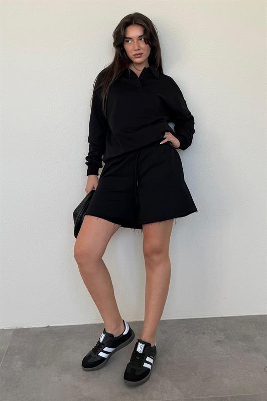 MDX Black Polo Neck Women's Shorts Sweatshirt Set Mg2375 - Clondalkin