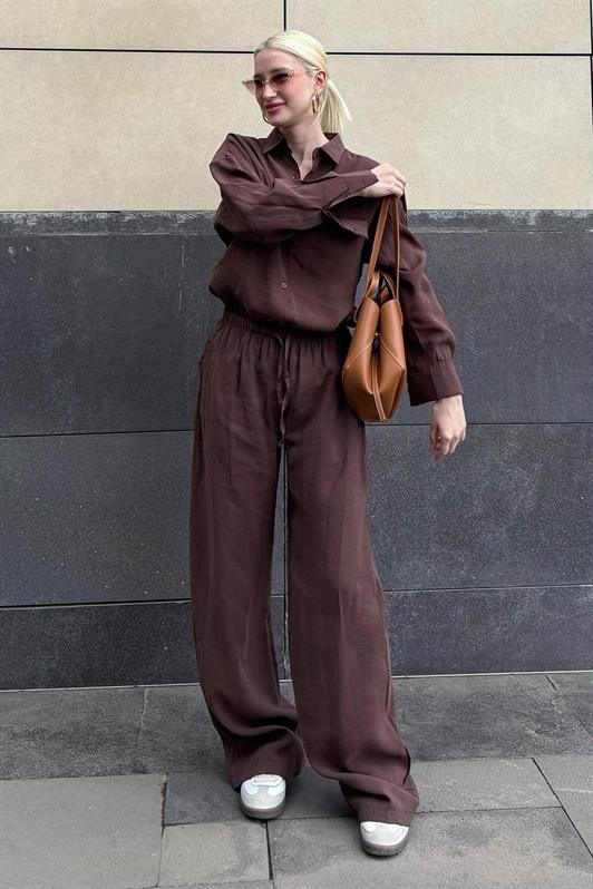 MDX Painful Brown Basic Women's Shirt Pants Set Mg2352 - Peoria