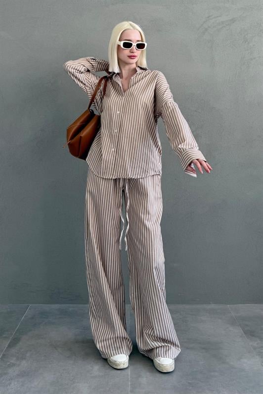 MDX Camel Striped Shirt Pants Women's Suit MG2457 - Berkeley