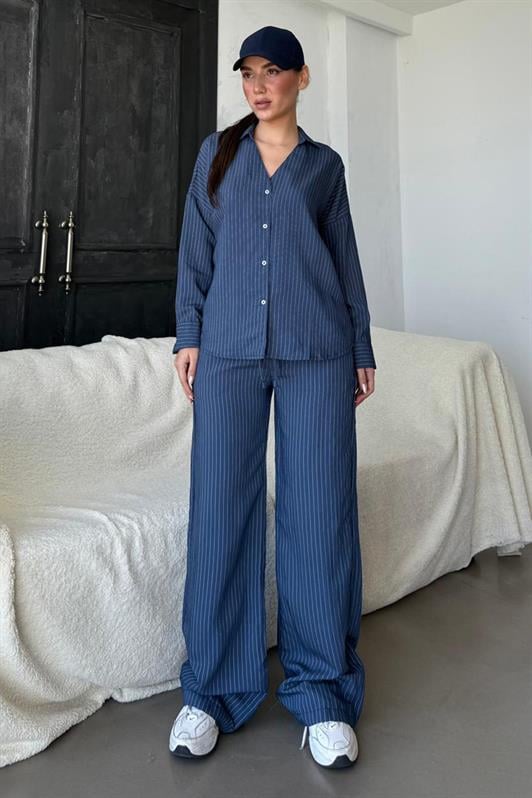 MDX Navy Blue Long Sleeve Striped Shirt Pants Set MG2329 - Santa Cruz