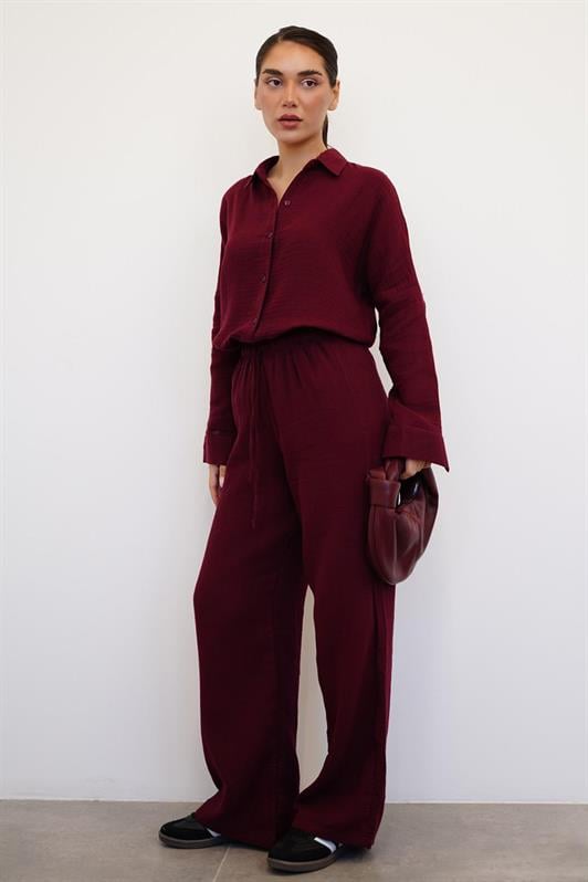 MDX Burgundy Basic Women's Shirt Pants Suit Mg2461 - Sykiés