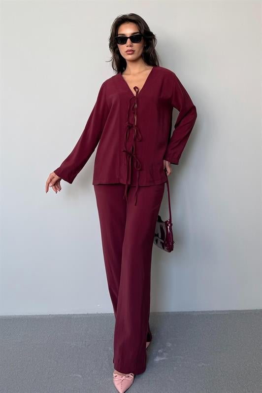 MDX Burgundy Front Tied Top and Bottom Set Mg2473 - Xico