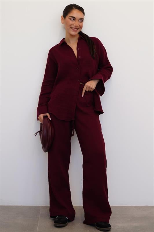 MDX Burgundy Basic Women's Shirt Pants Suit Mg2461 - Sykiés