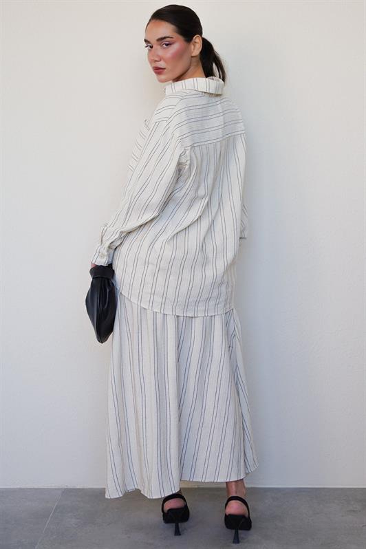 MDX Ecru Striped Linen Skirt Shirt Set Mg2447 - Covilhã