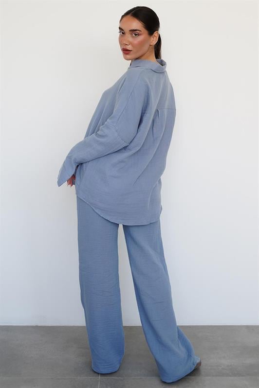 MDX Blue Basic Women's Shirt Pants Suit Mg2461 - La Spezia