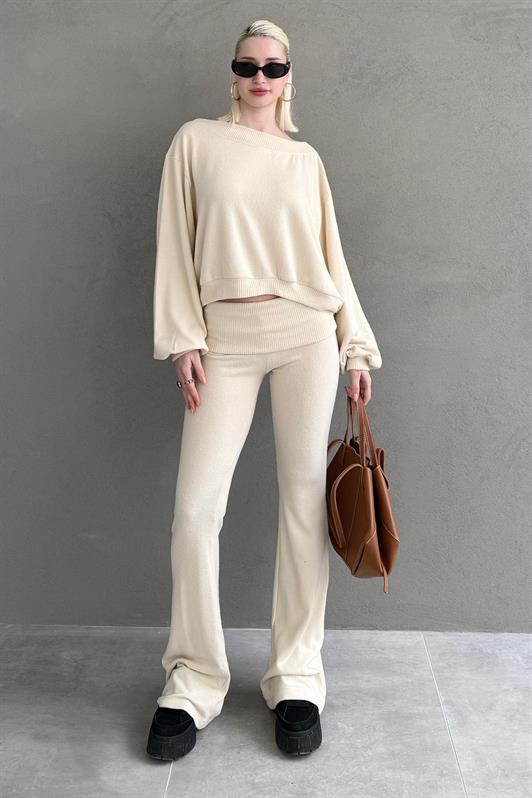 MDX Beige Blue Blouse Pants Set Mg2289 - Bethlehem