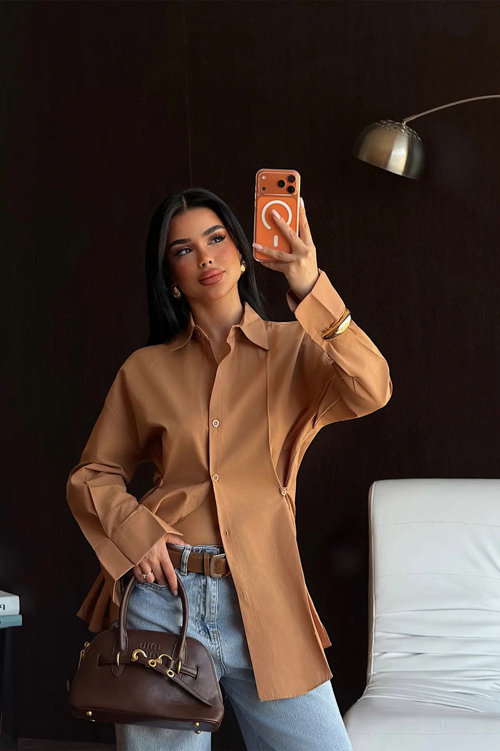 EYY Women Tan Button Detail Shirt - Trieste