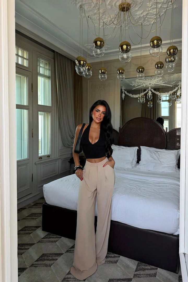 EYY Women Tan High-Waisted Trousers - Charlottesville