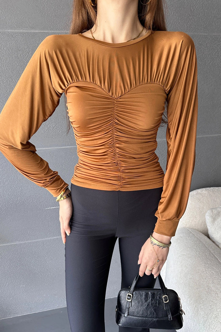 Cinnamon Bicycle Collar Drape Detail Blouse BCDF-241096 - Glendora