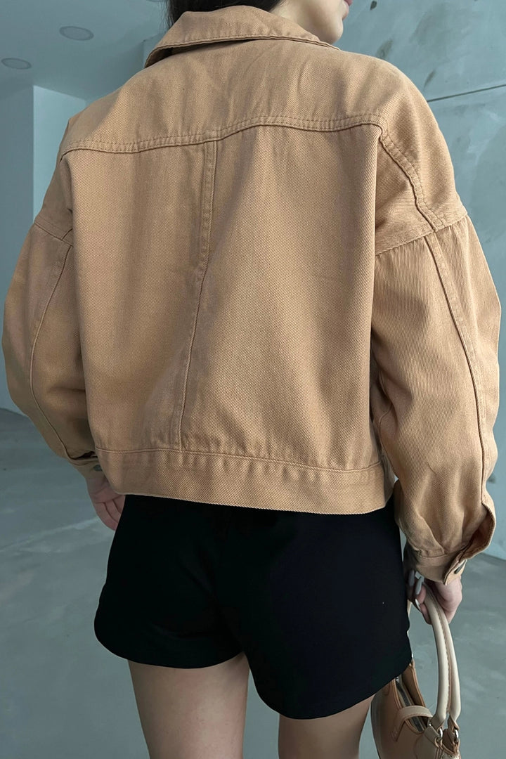 Cinnamon Double Pocket Crop Washed Denim Jacket BCDF-235401 - Shrewsbury
