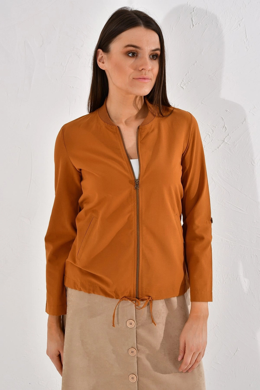 Cinnamon Thin Gabardine Skirt Lace-Up College Coat CO-2520022364 - New York