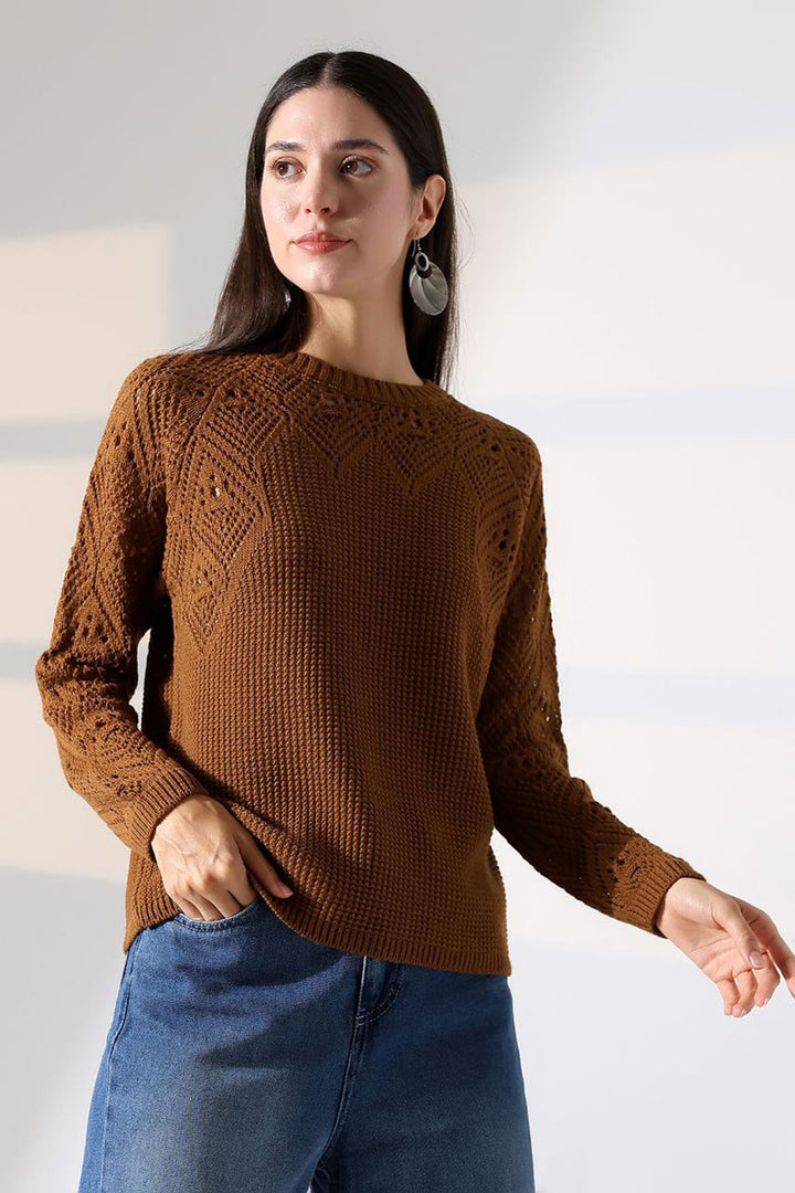 Cinnamon Coffee Bicycle Collar Embroidered Sweater BCES-252036 - Progreso