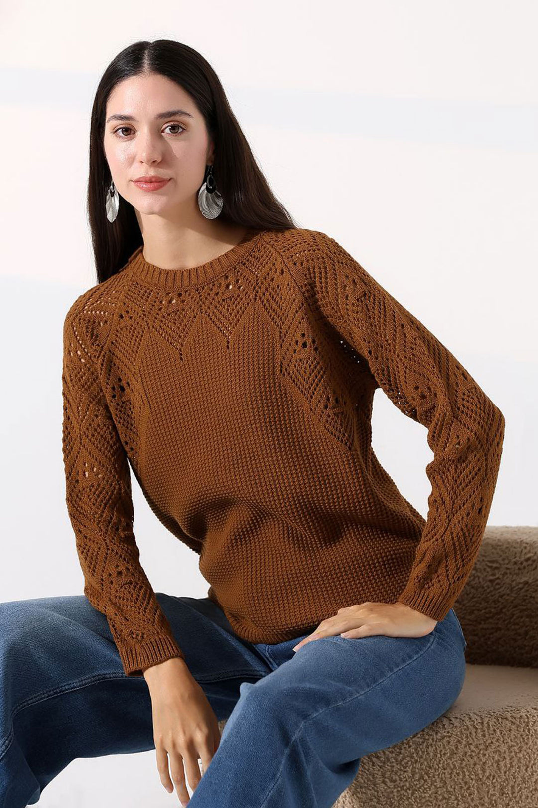 Cinnamon Coffee Bicycle Collar Embroidered Sweater BCES-252036 - Progreso