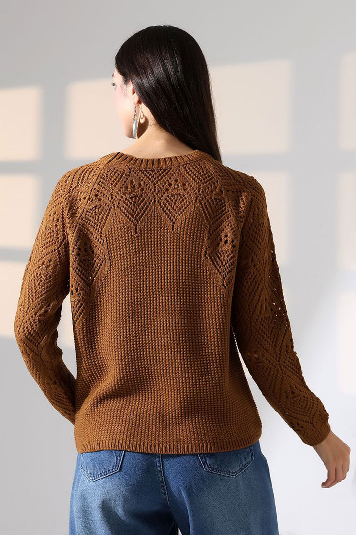 Cinnamon Coffee Bicycle Collar Embroidered Sweater BCES-252036 - Progreso