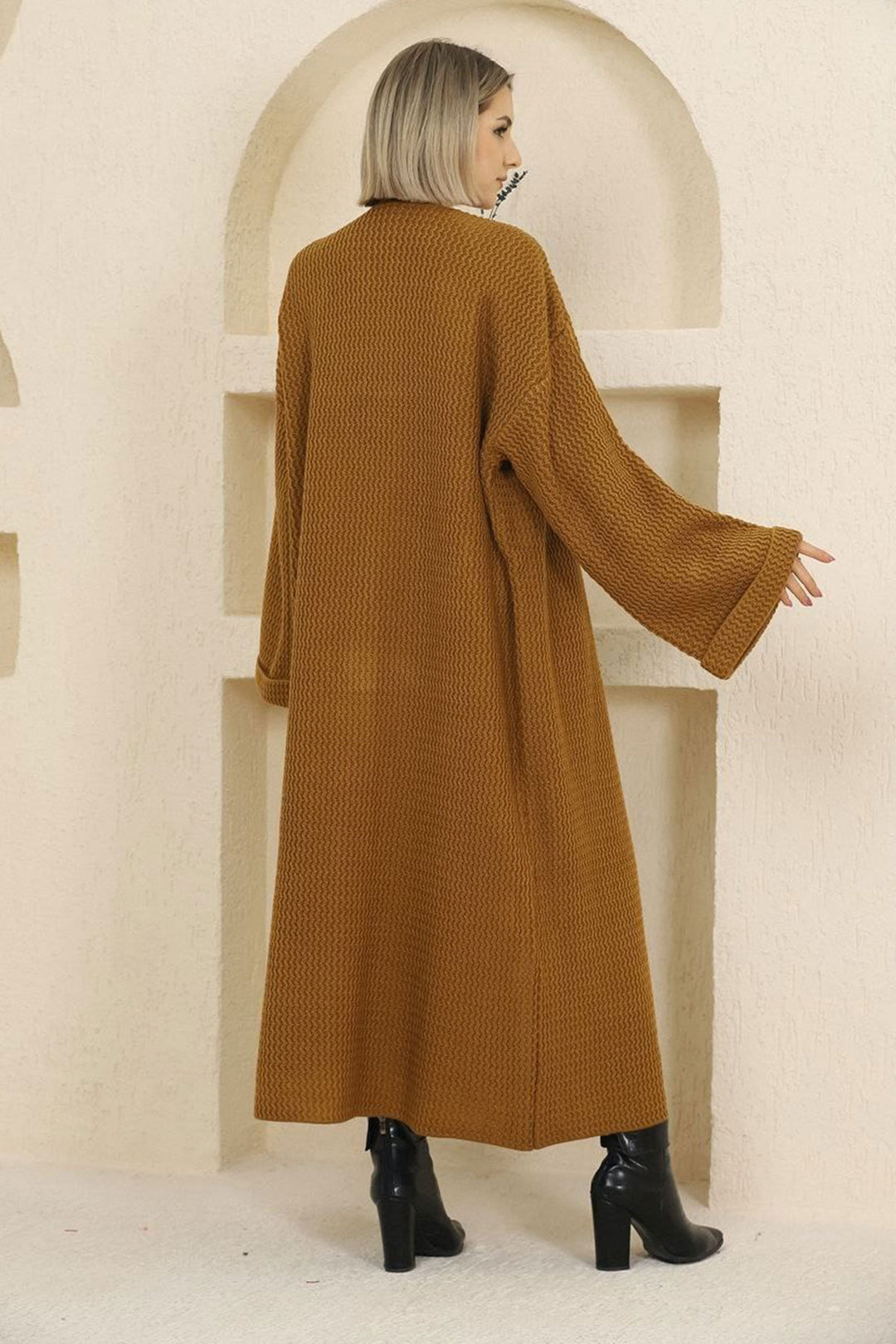 Cinnamon Coffee Double Pocket Long Sleeve Hijab Cardigan BCES-253000 - Fareham