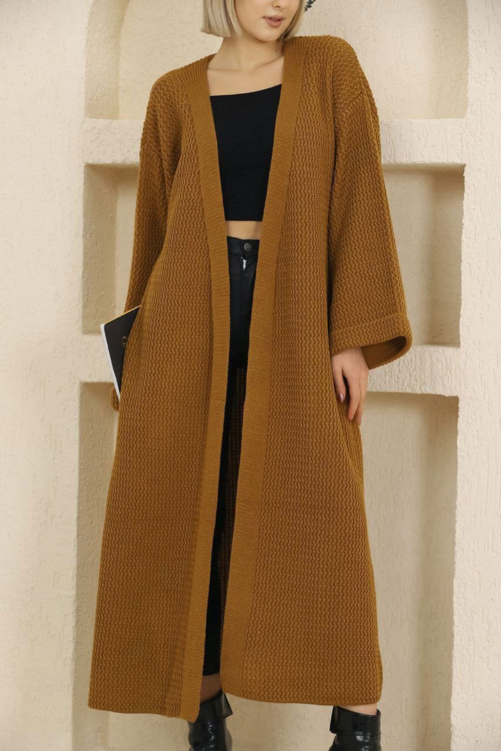 Cinnamon Coffee Double Pocket Long Sleeve Hijab Cardigan BCES-253000 - Fareham